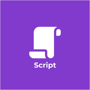 Miniature du logo Script et son intitulé en blanc sur un fond violet