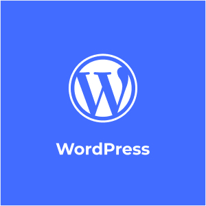 Miniature du logo WordPress et son intitulé en blanc sur un fond bleu