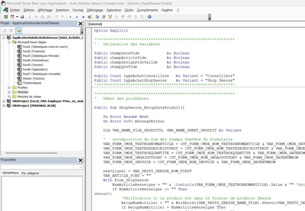 Code sous l'éditeur VBA
