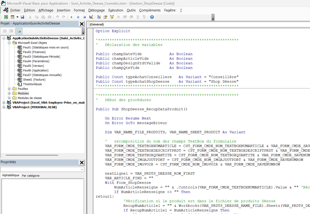 Code sous l'éditeur VBA